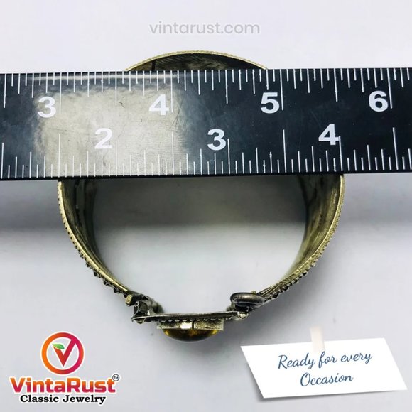 single Vintage Kuchi Cuff Bracelet With Yellow Glass Stones, Gypsy Cuff Bracelet - Picture 7 of 12